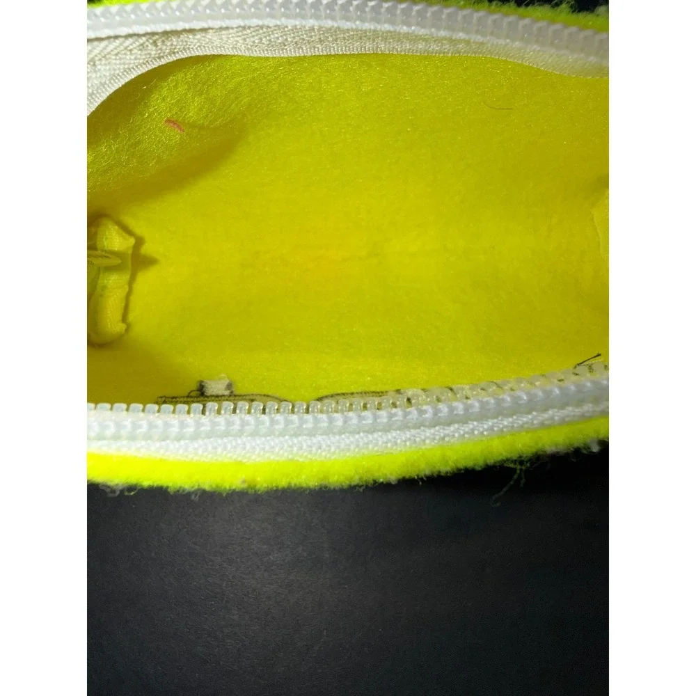 Penn Tennis Ball Material Pouch Neon Yellow Fuzzy Zipper Cosmetic Bag Logo 7.5in